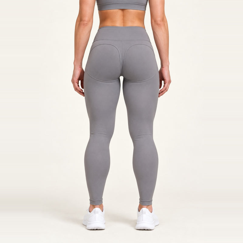 High-Waisted Leggings with Curved Back Seams - Gray