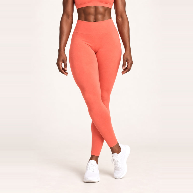 High-Waisted Leggings with Textured Panels - Coral