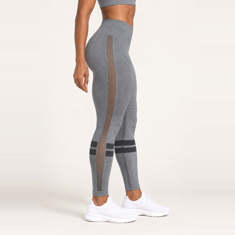 High-Waisted Leggings with Mesh Side Panels - Gray