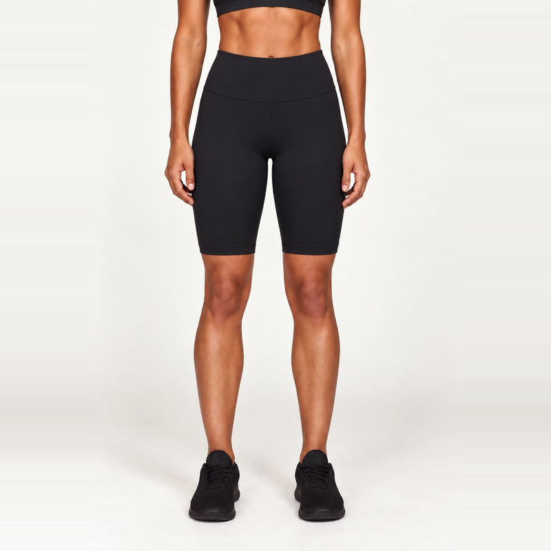 High-Waisted Biker Shorts with Wide Waistband - Black