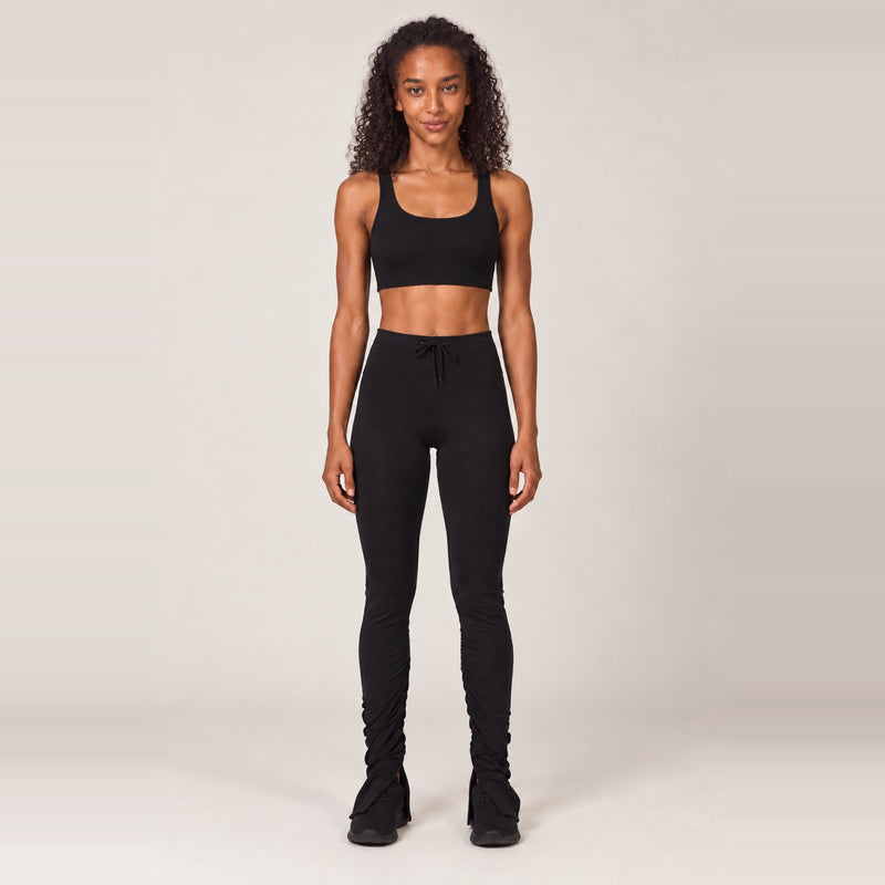 Sleeveless Crop Top and Ruched Pants Set - Black