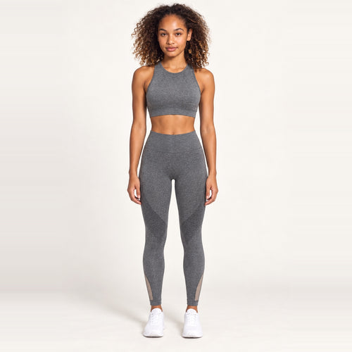 Heathered High-Neck Top and Leggings Set - Gray