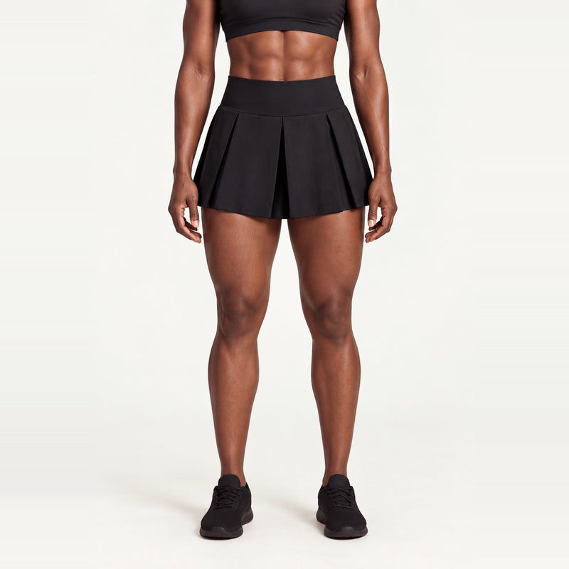 High-Waisted Pleated Tennis Skort - Black