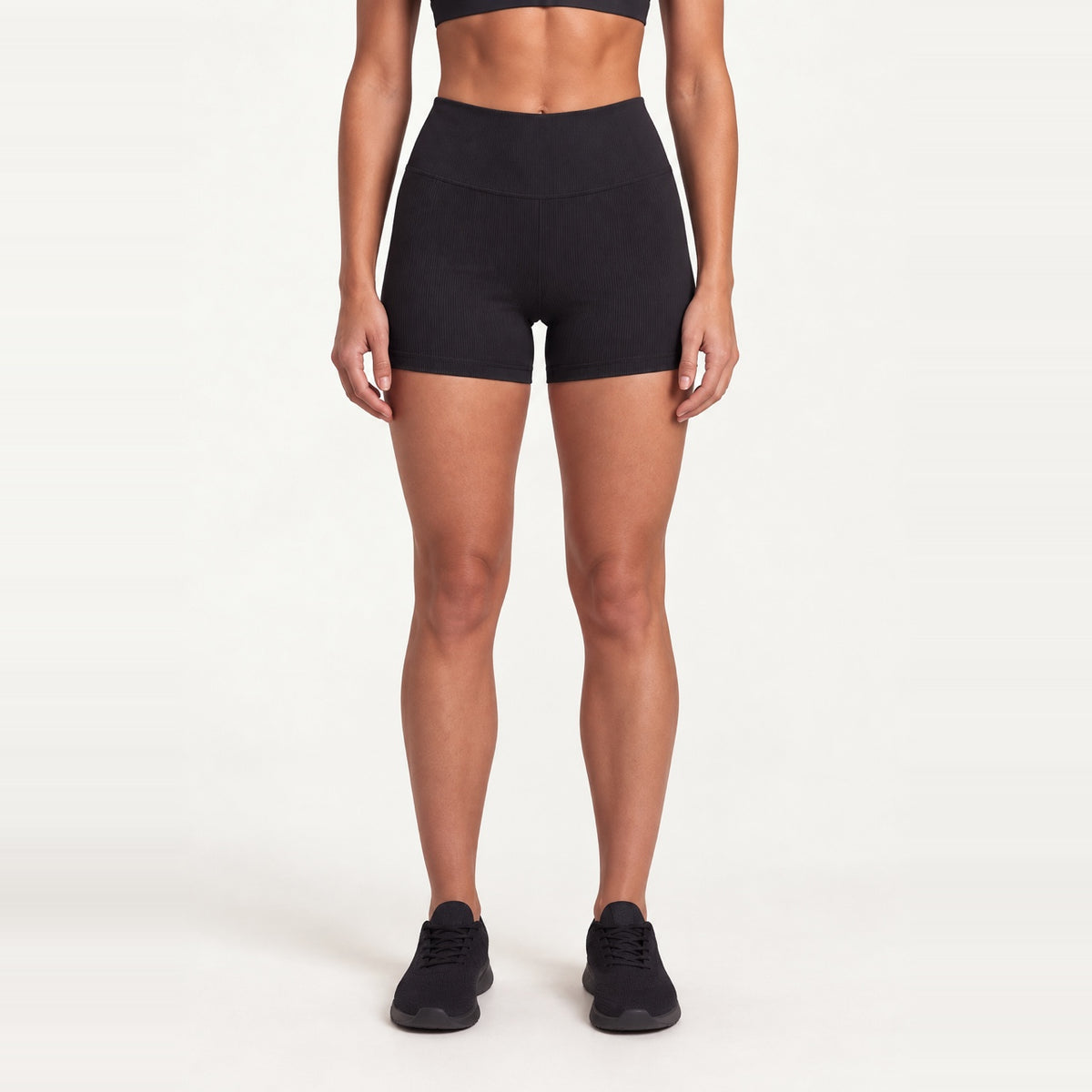 High-Waisted Ribbed Training Shorts - Black