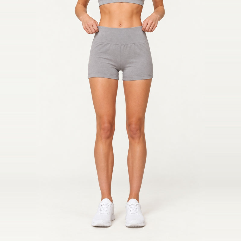 High-Waisted Shorts with Ribbed Waistband - Light Gray