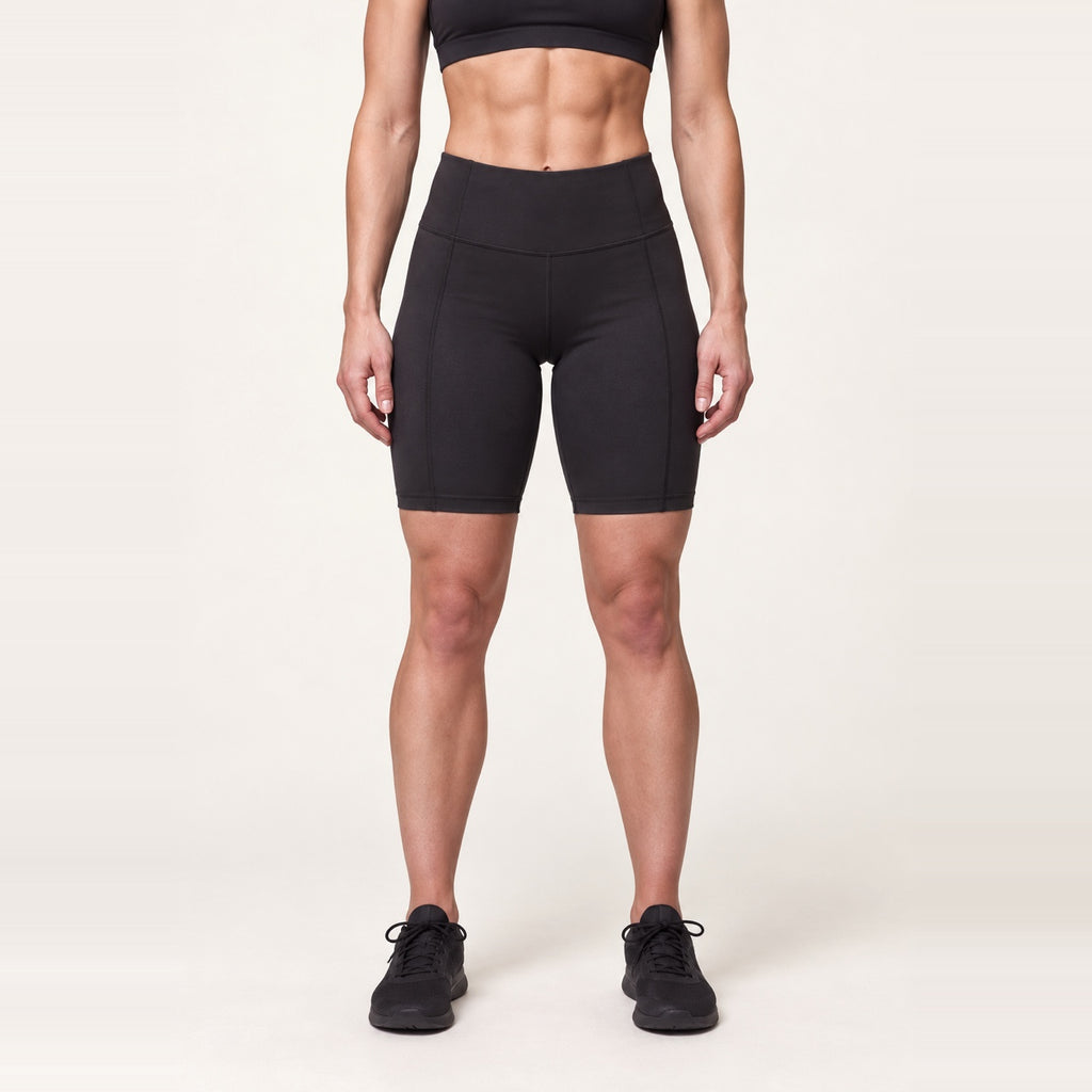 High-Waisted Biker Shorts with Panel Seams - Black