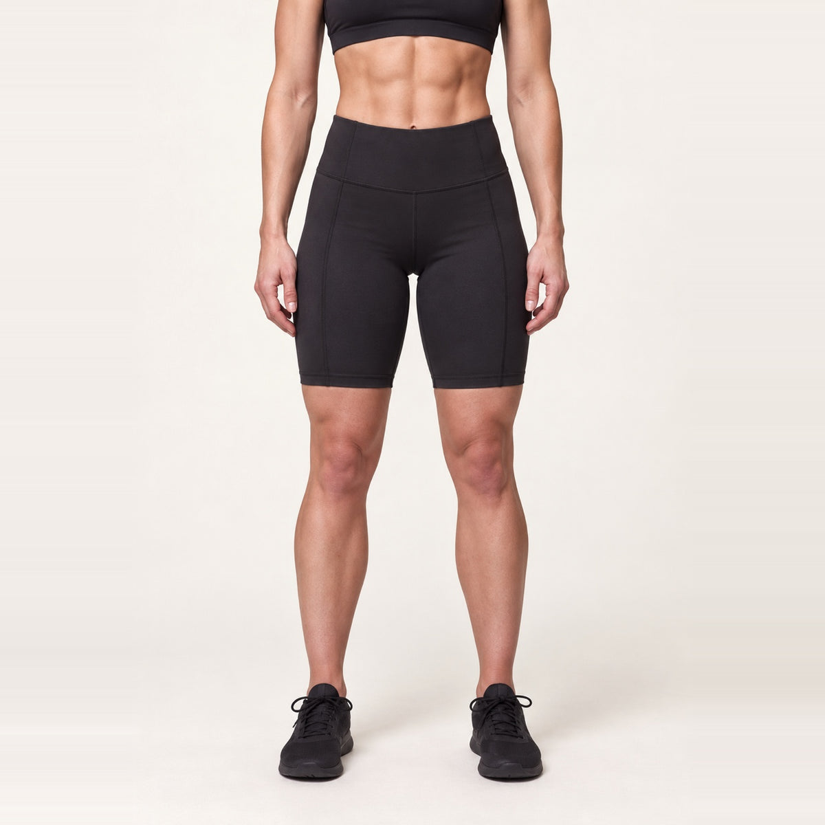 High-Waisted Biker Shorts with Panel Seams - Black
