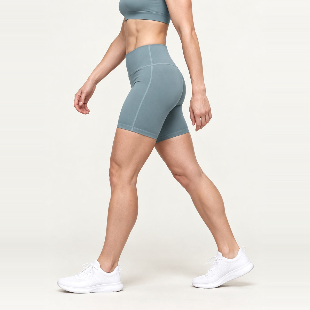 High-Waisted Biker Shorts with Panel Seams - Sage