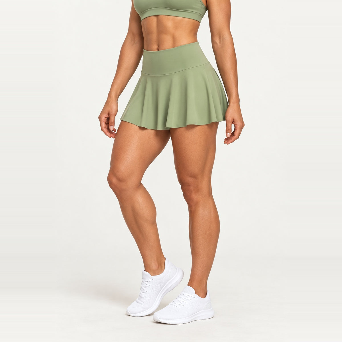 High-Waisted Flared Tennis Skort - Sage