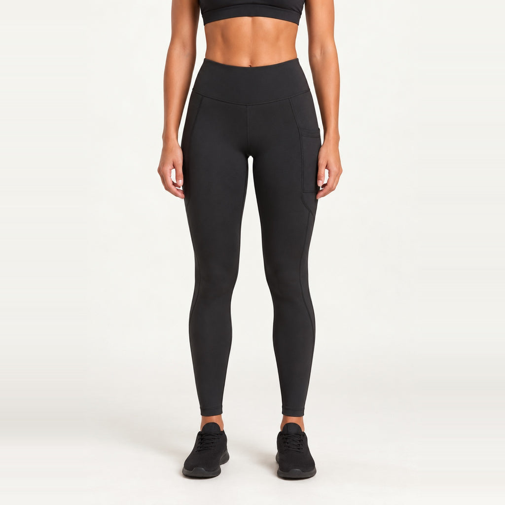High-Waisted Leggings with Side Phone Pocket - Black