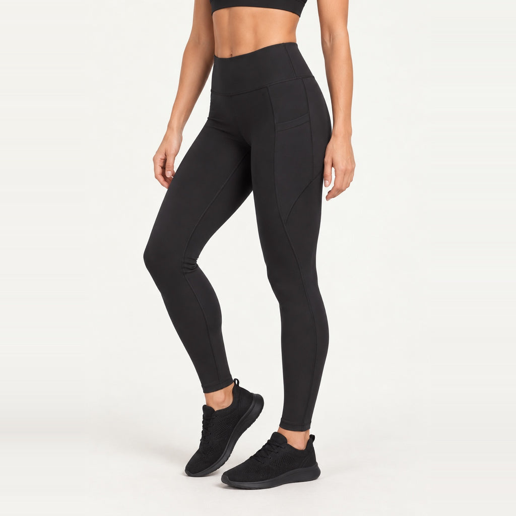 High-Waisted Leggings with Side Phone Pocket - Black