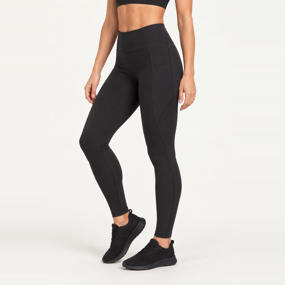 High-Waisted Leggings with Side Phone Pocket - Black