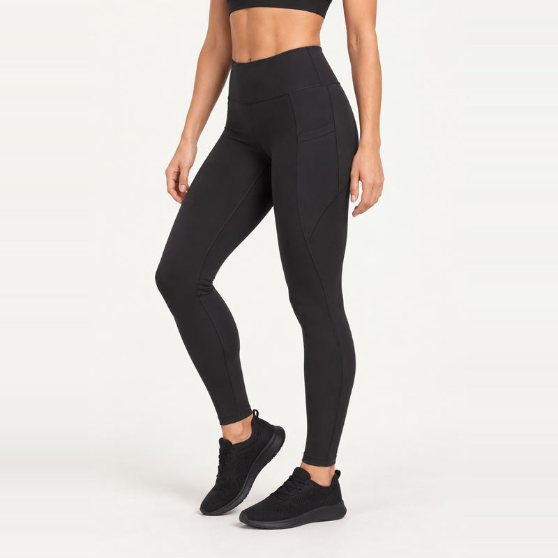 High-Waisted Leggings with Side Phone Pocket - Black