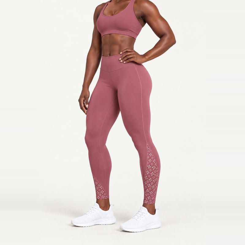 High-Waisted Leggings with Calf Cutouts - Dusty Rose