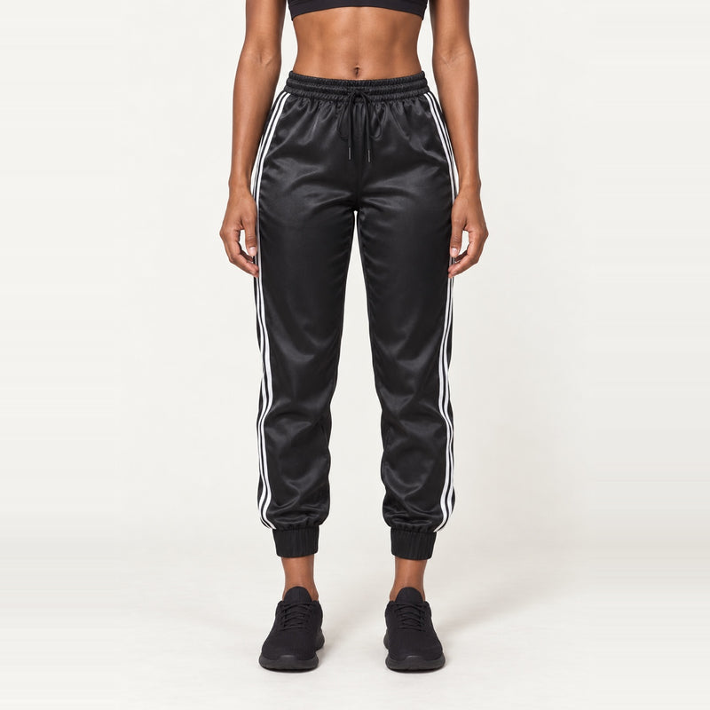 Side-Stripe Drawstring Joggers - Black