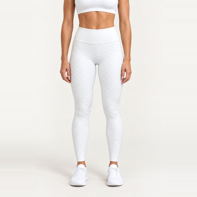 Textured High-Waisted Leggings - White