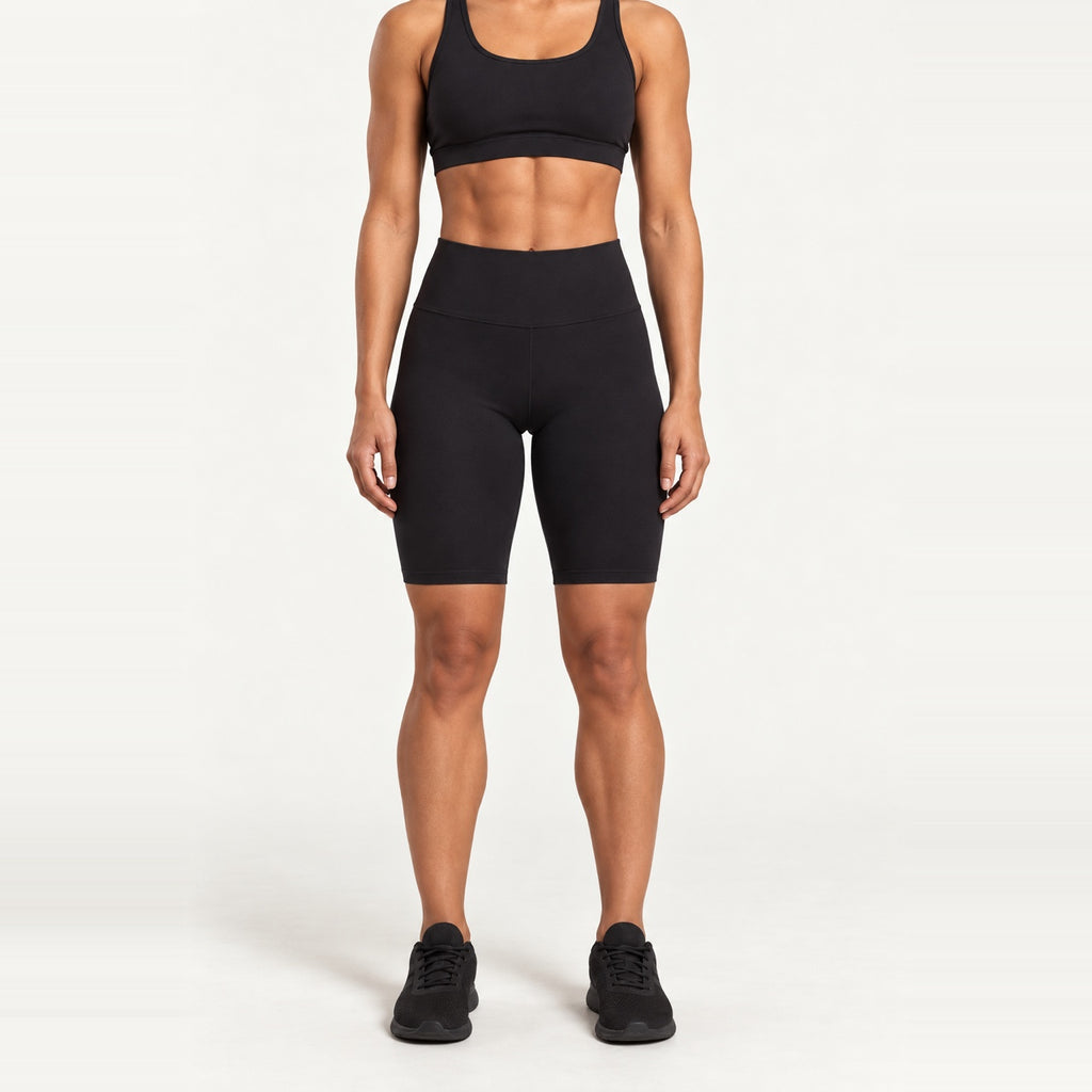 High-Waisted Longline Biker Shorts - Black