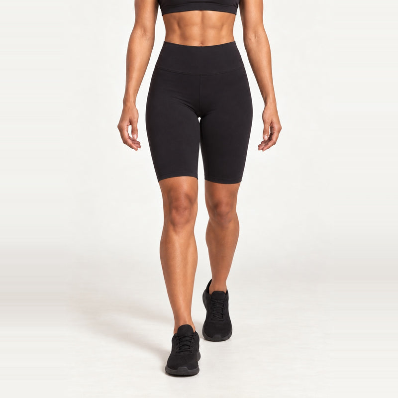 High-Waisted Longline Biker Shorts - Black