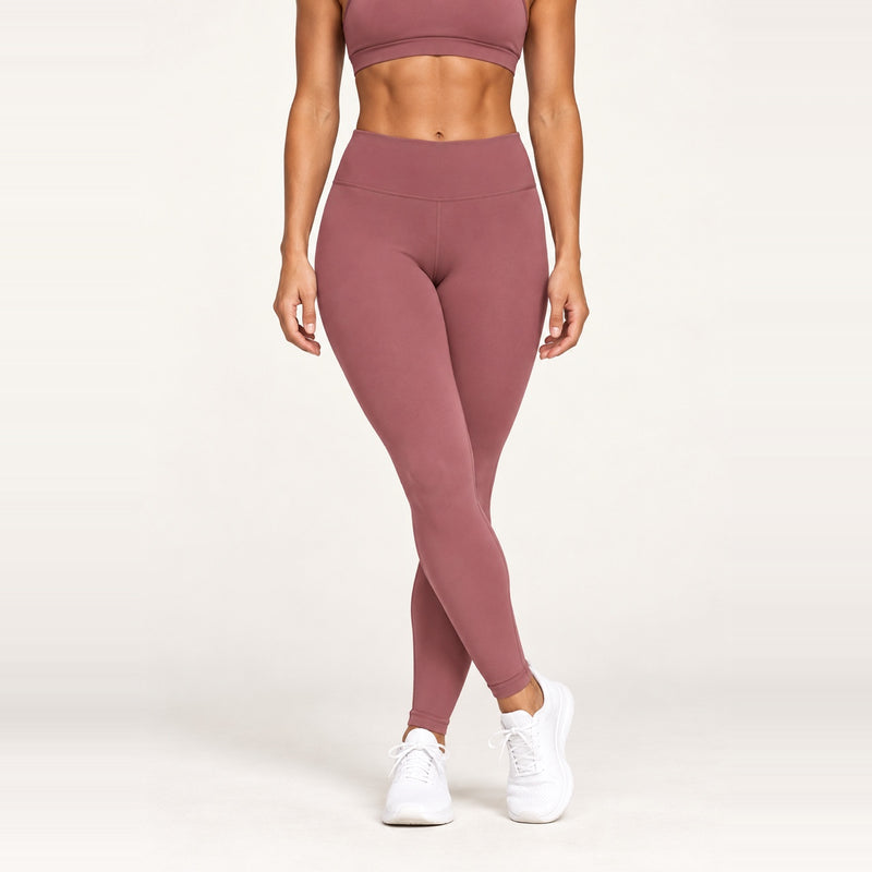 High-Waisted Leggings with Crisscross Back Straps - Dusty Rose