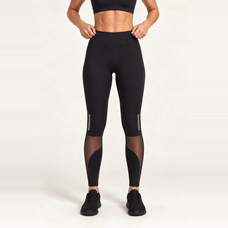 High-Waisted Leggings with Mesh Calf Panels - Black