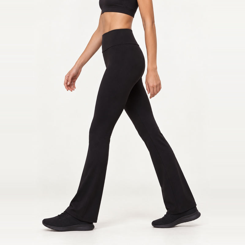 High-Waisted Flared Nylon Pants - Black