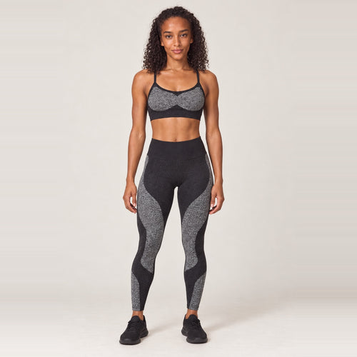 Cross-Back Sports Bra and Heathered-Panel Leggings Set - Black