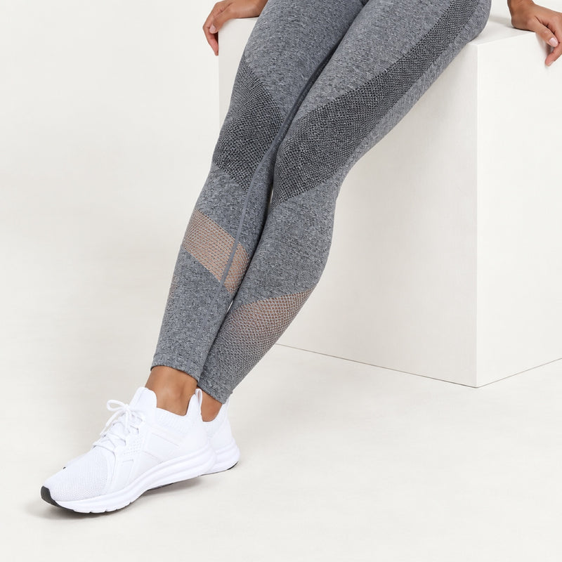 High-Waisted Heathered Leggings with Sheer Panels - Heather Gray