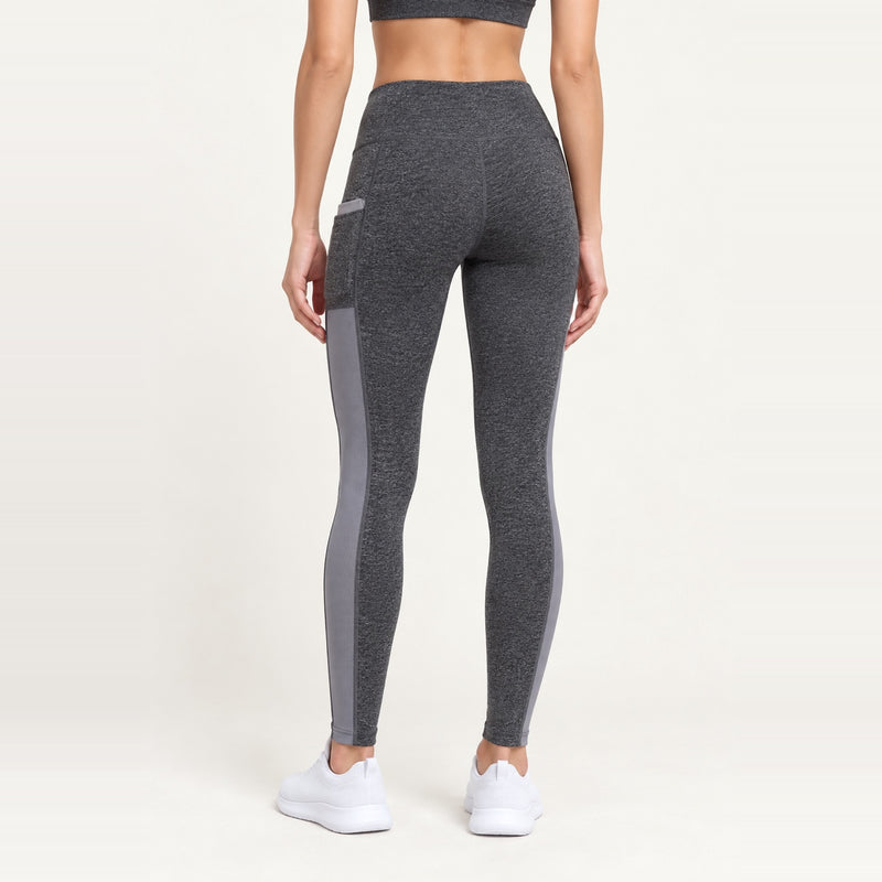 High-Waisted Pocket Leggings with Side Panels - Heather Gray