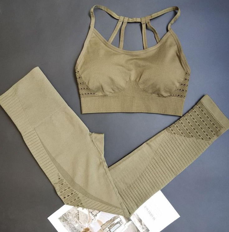 Strappy-Back Sports Bra and Pointelle Leggings Set - Olive