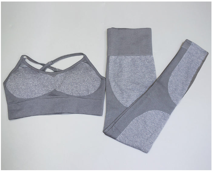 Cross-Back Sports Bra and Heathered-Panel Leggings Set - Gray