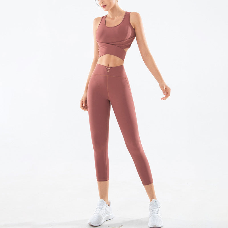 Tie-Back Crop Top and Ankle Leggings Set