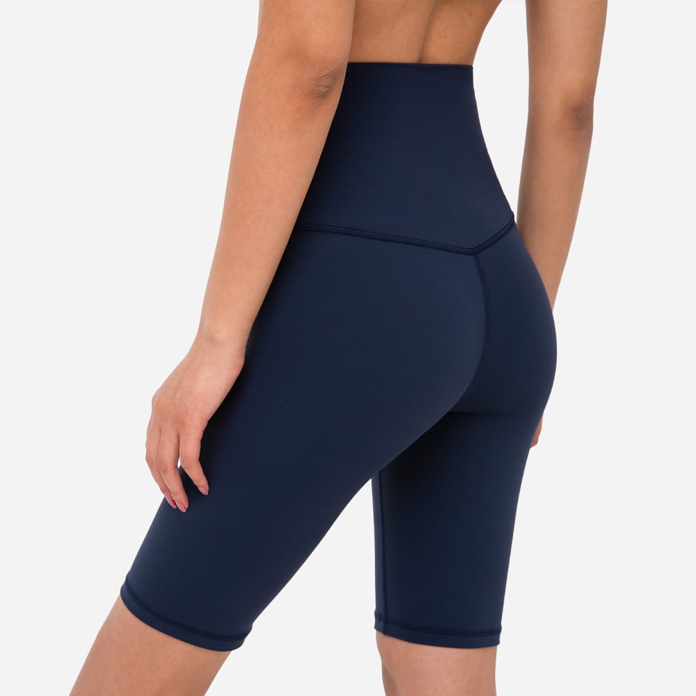 High-Waisted Knee-Length Biker Shorts - Navy