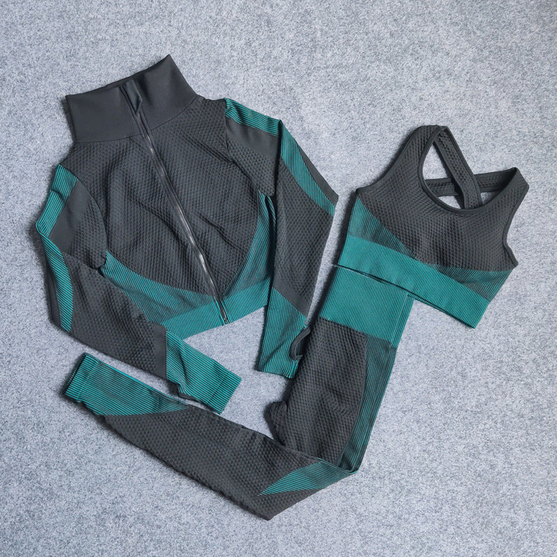 Three-Piece Colorblock Workout Set - Teal