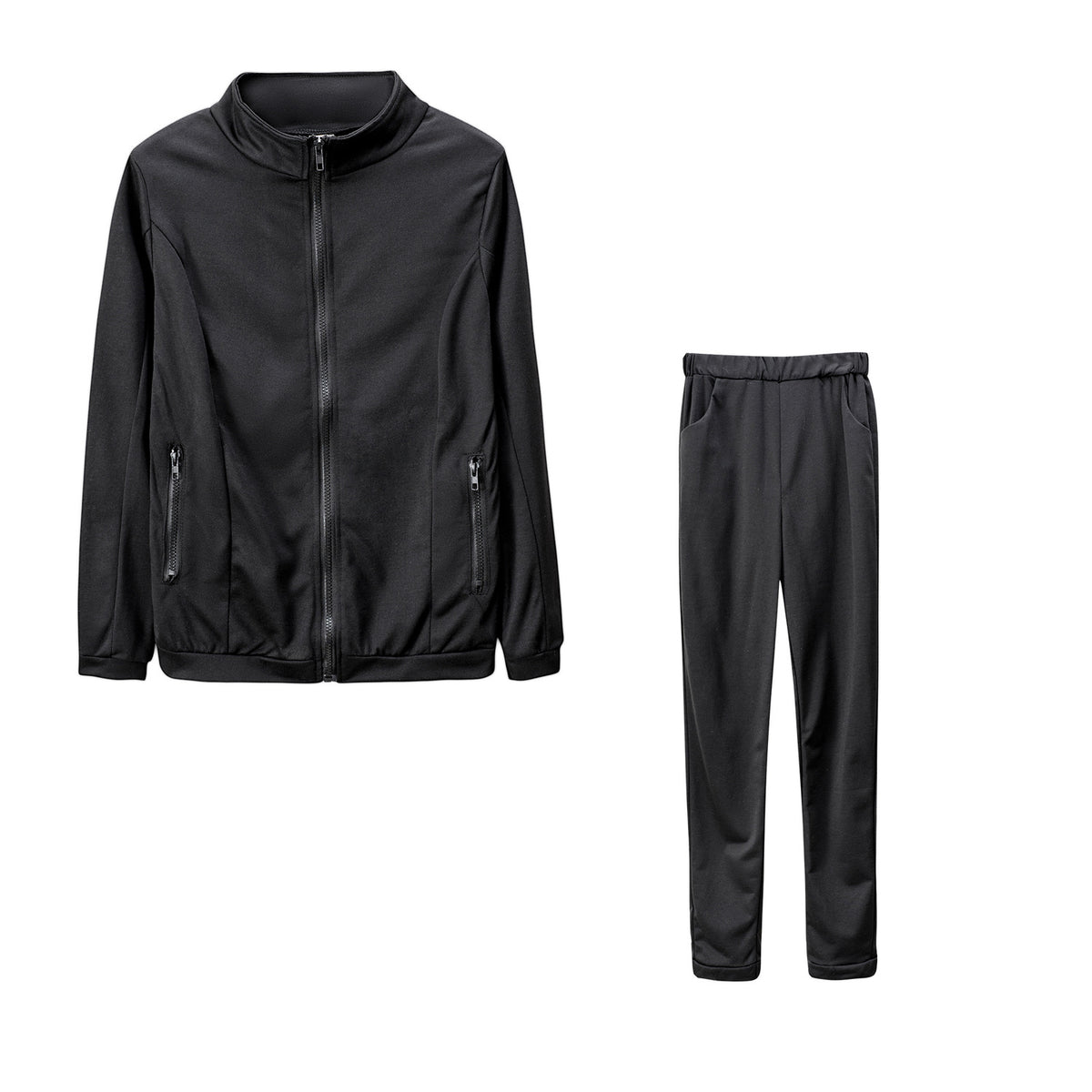 Zip-Up Jacket and Cuffed Joggers Set - Black