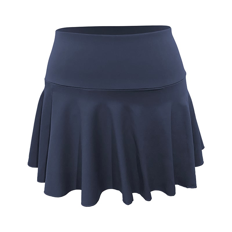 High-Waisted Tennis Skort with Flared Hem - Slate Blue