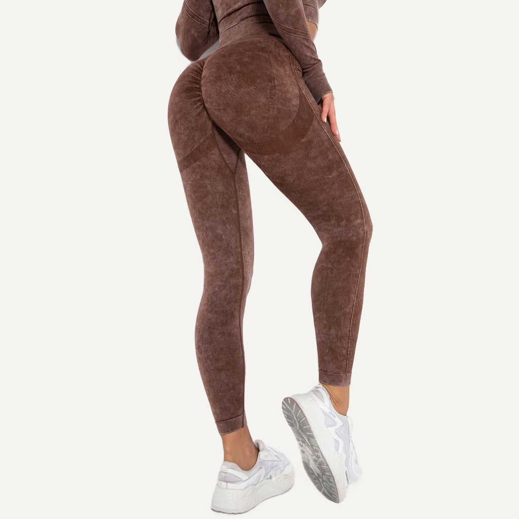 High-Waisted Mottled Knit Leggings - Brown