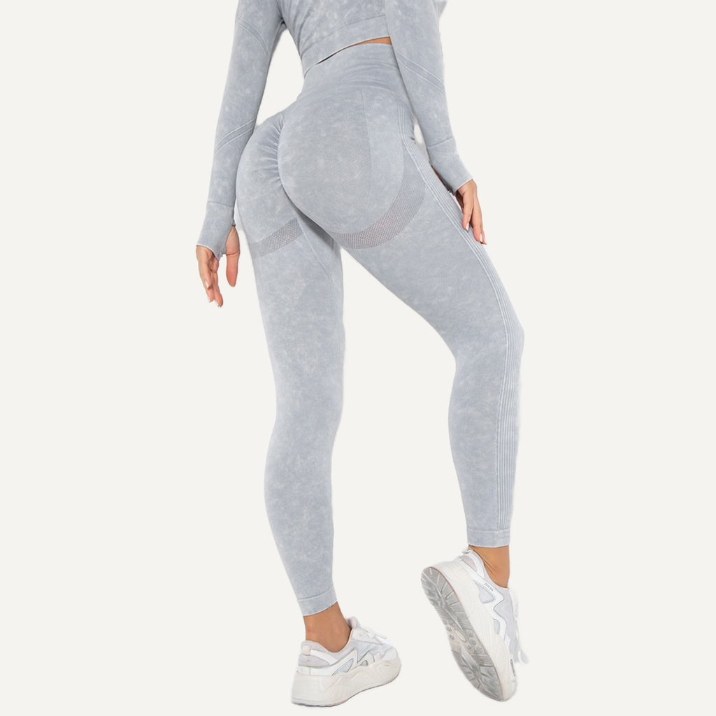 High-Waisted Mottled Knit Leggings - Light Gray