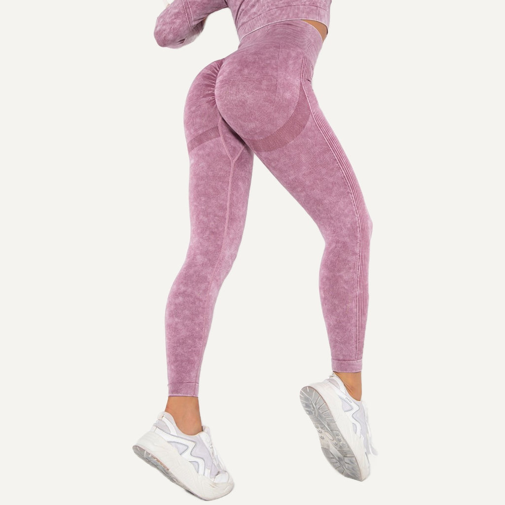 High-Waisted Mottled Knit Leggings - Mauve