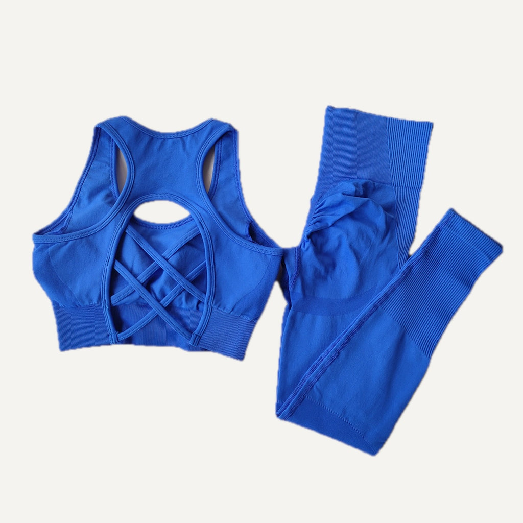 Crisscross-Back Sports Bra and Leggings Set - Cobalt