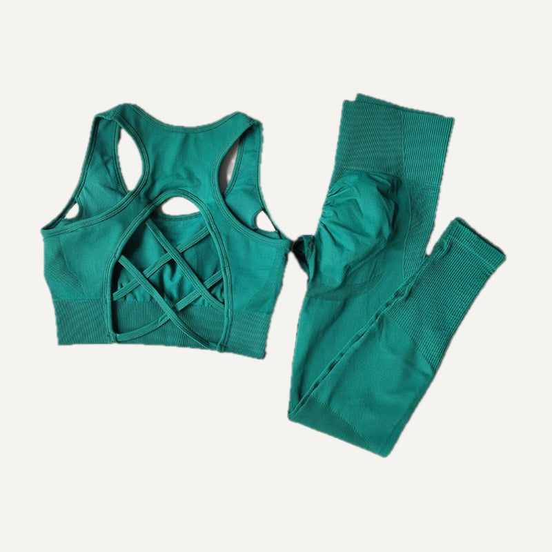 Crisscross-Back Sports Bra and Leggings Set - Emerald
