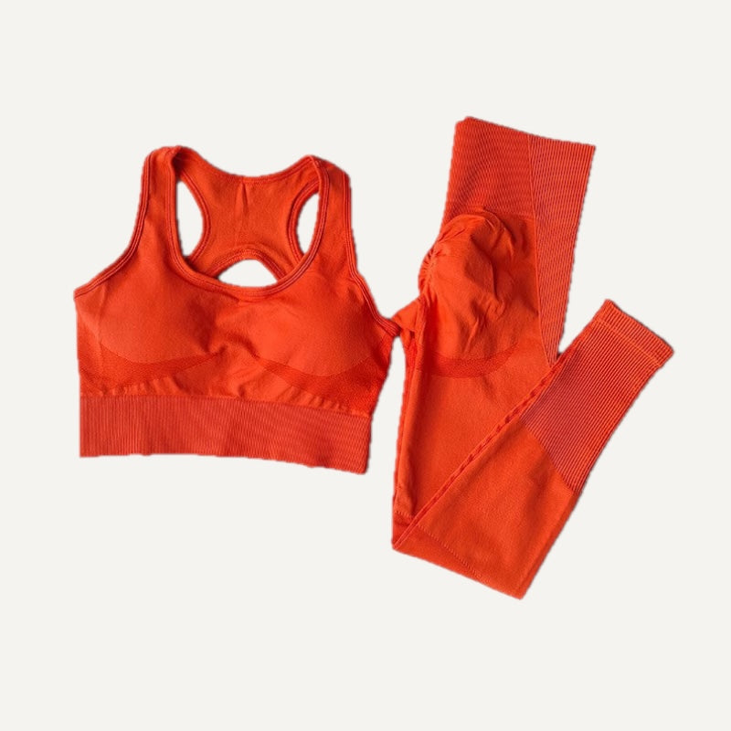 Crisscross-Back Sports Bra and Leggings Set - Orange