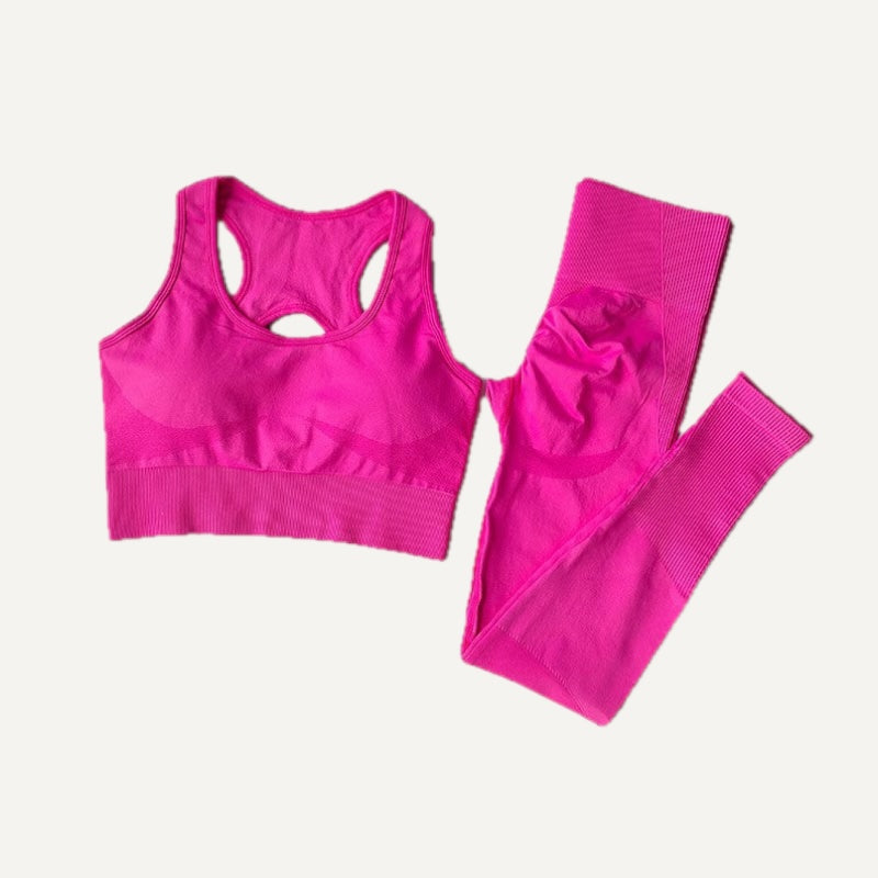 Crisscross-Back Sports Bra and Leggings Set - Hot Pink
