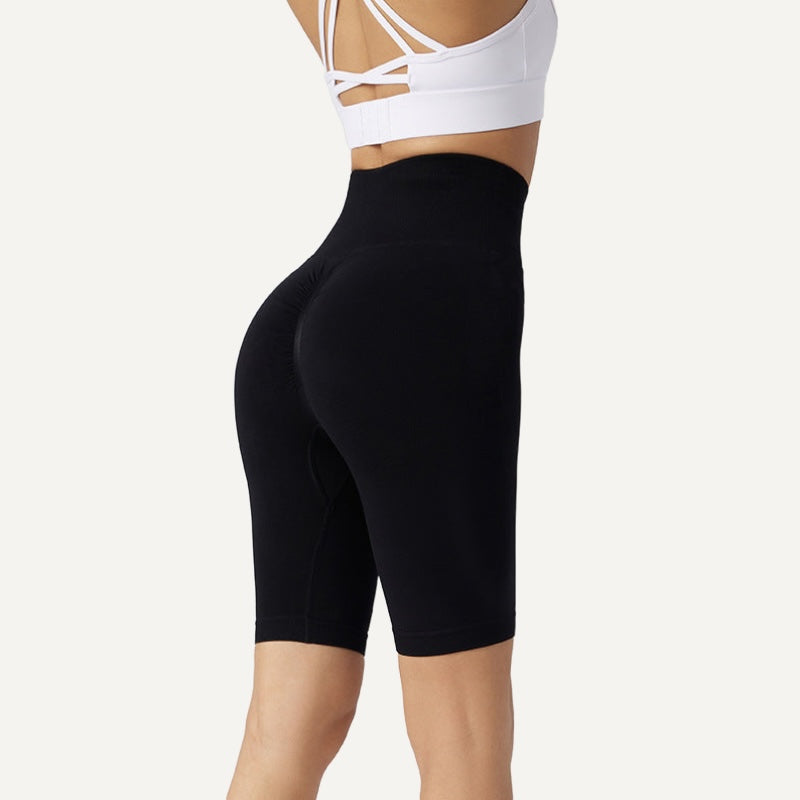 High-Waisted Biker Shorts with Textured Panels - Black
