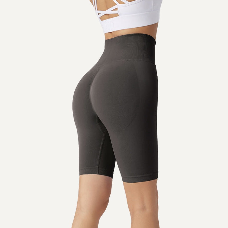 High-Waisted Biker Shorts with Textured Panels - Charcoal