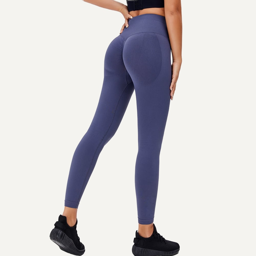 High-Waisted Leggings with Ribbed Waistband - Navy