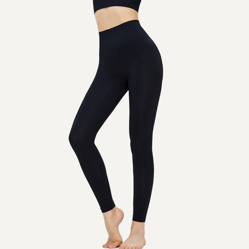 High-Waisted Leggings with Ribbed Waistband - Black