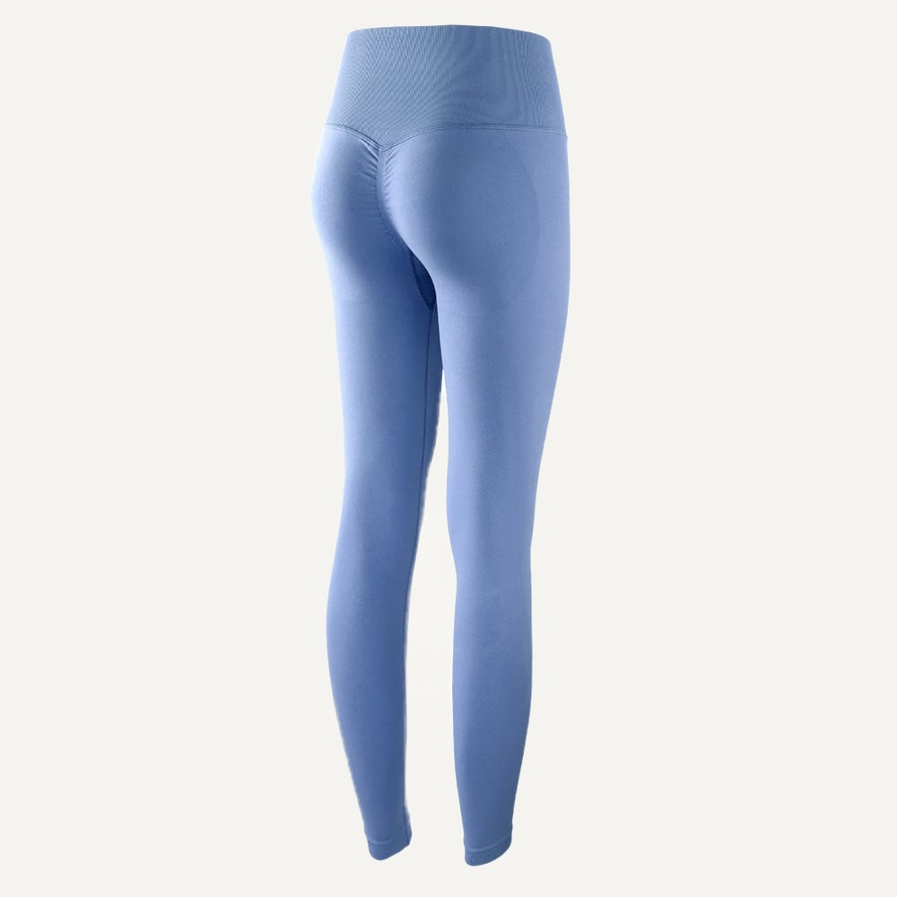 High-Waisted Leggings with Textured Knit Panels - Blue