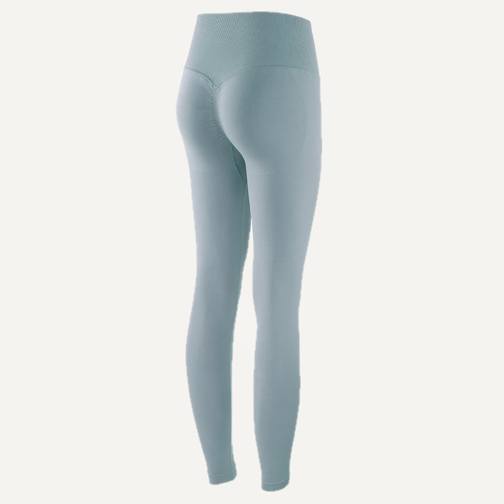 High-Waisted Leggings with Textured Knit Panels - Blue Gray