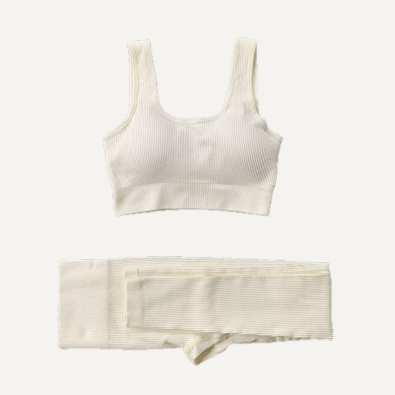 Ribbed Crop Top and Bottoms Workout Set - Ivory Scoop