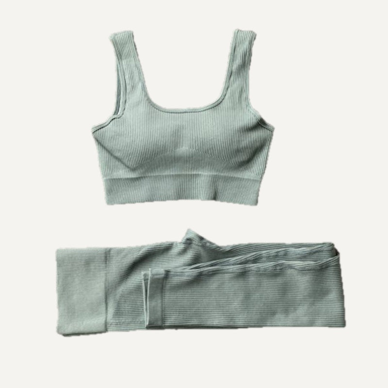 Ribbed Crop Top and Bottoms Workout Set - Sage Scoop
